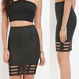 Forever 21 Black Bandage Caged Stretchy Skirt Size Small